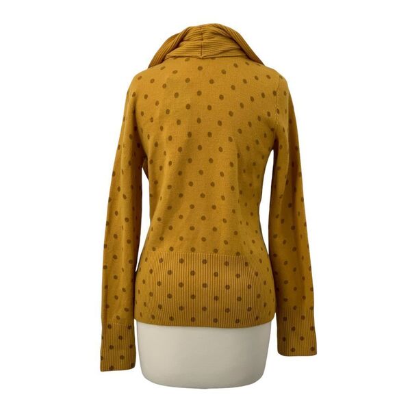 Anthropologie Moth Van Wrinkle Ruffle Neck Yellow Wool Polka Dot Cardigan Size L - Picture 12 of 12
